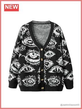 Women's Plus Size Eye Print Goth Cardigan Sweater